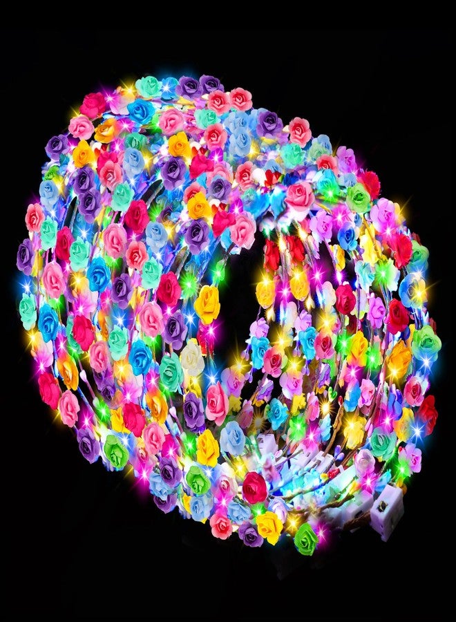 HONLYNE 100 PCS LED Flower Crowns Headbands, Light Up Flower Crowns For Women, Glow in the Dark Headband for Wedding Reception Birthday Christmas Mardi Gras Cosplay Princess Party Favors - Image 1